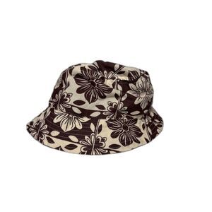 J Crew Packable Bucket Hat Brown White Floral Buckethat Sunhat Travel Beach S/M